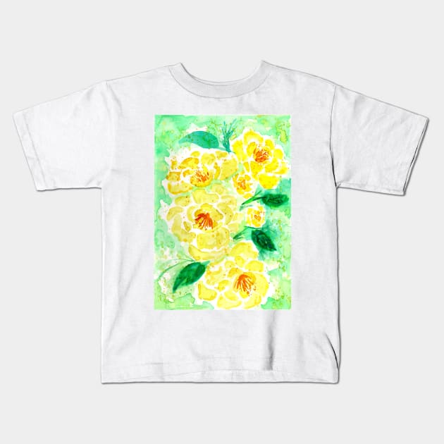 Yellow Watercolor Roses Kids T-Shirt by ZeichenbloQ